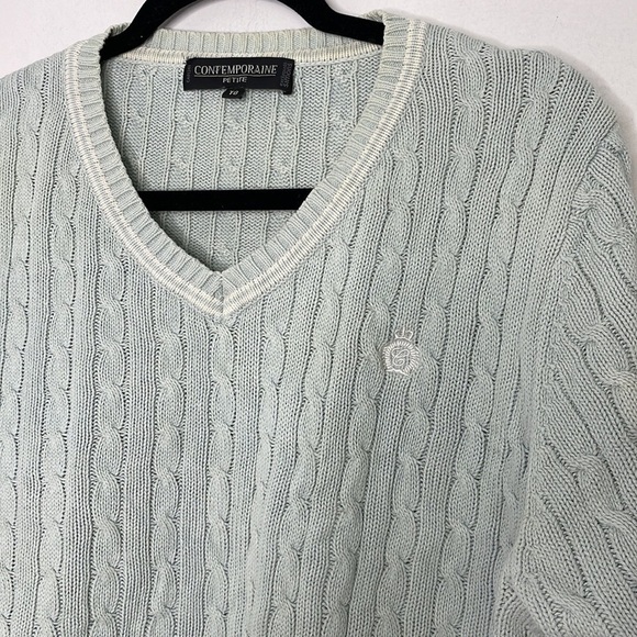 Simons cotton cable knit v neckline preppy sweater - Picture 2 of 8